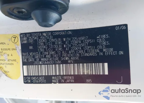 2006 Toyota Highlander Hybrid Limited V6 z USA, uszkodzony, nr VIN JTEDW21A460011686